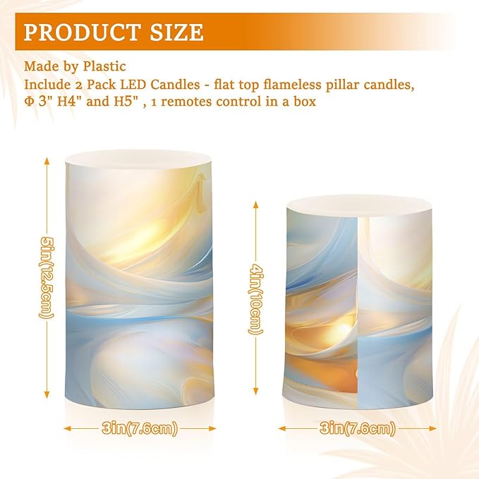 Flickering Flameless Candles, Blue Gold Marble LED Candles with Remote Timer, Set of 2 Battery Operated Candle for Valentine Wedding Birthday-VerdiqueGarden