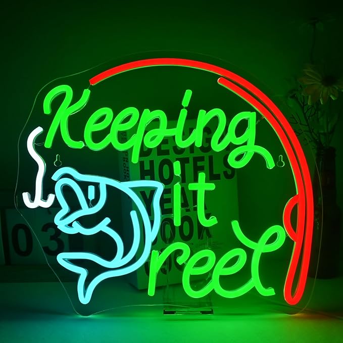 Keeping It Reel Neon Sign Fishing Themed LED Wall Decor for Man Caves, Tackle Shops & Lake Houses, USB-Powered Adjustable Brightness, Angler-Themed Decoration-VerdiqueGarden