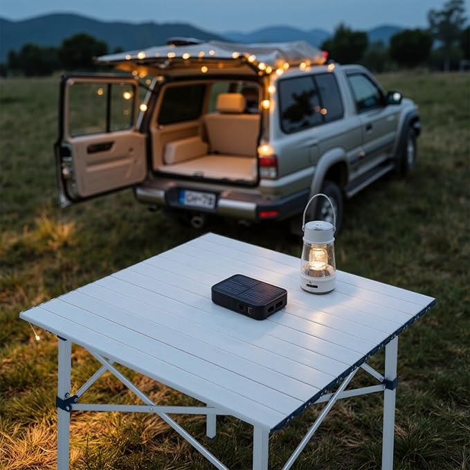 Athena Collection Foldable Camping Table, 28" Small Aluminum Outdoor Folding Camp Table with Roll Up Tabletop and Carry Bag, Lightweight and Portable for Outdoor Camping Picnic Grilling, Silver-VerdiqueGarden