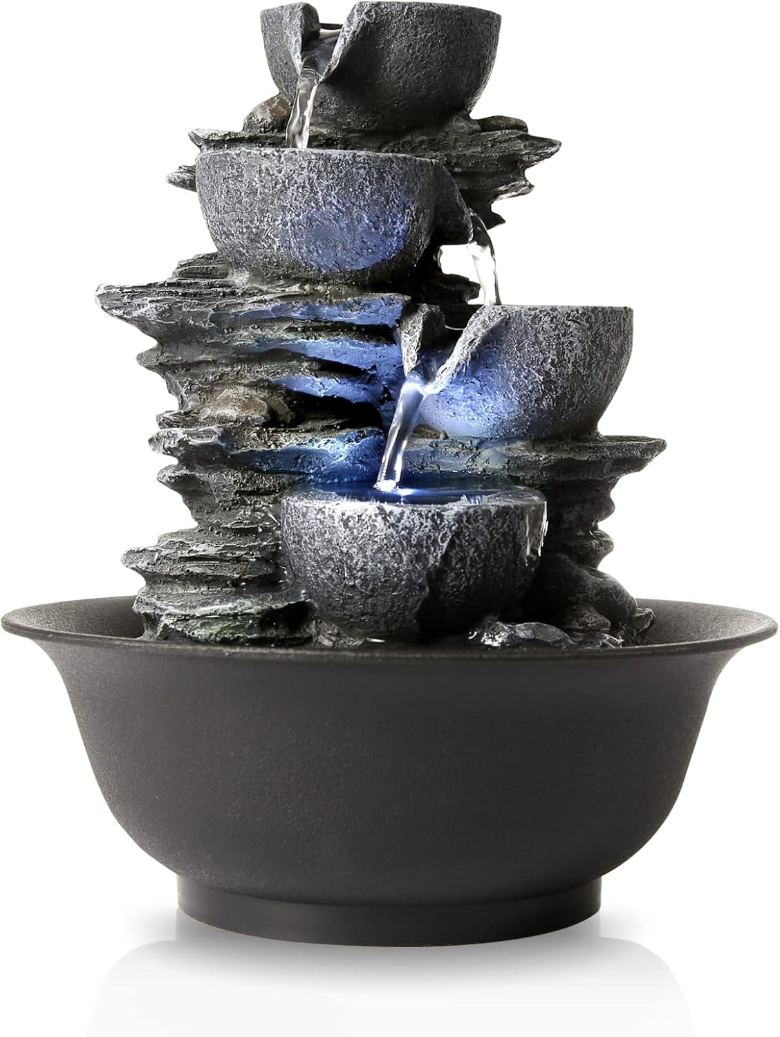 WICHEMI Indoor Water Fountain Tabletop Fountains Waterfall Fountain Indoor Water Feature Feng Shui Zen Meditation Cascading Desktop Fountains with LED Light for Home Office Indoor Decor (Style 15)-VerdiqueGarden