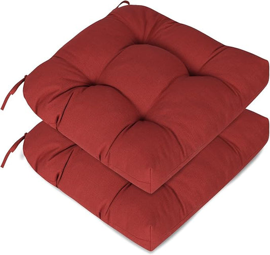 Aoodor 19" x 19" x 5" Tufted Outdoor Chair Cushions, Water Resistant & Fade Resistant Polyester Dining Chair Pads with 2 Straps for Patio Furniture, Set of 2-VerdiqueGarden