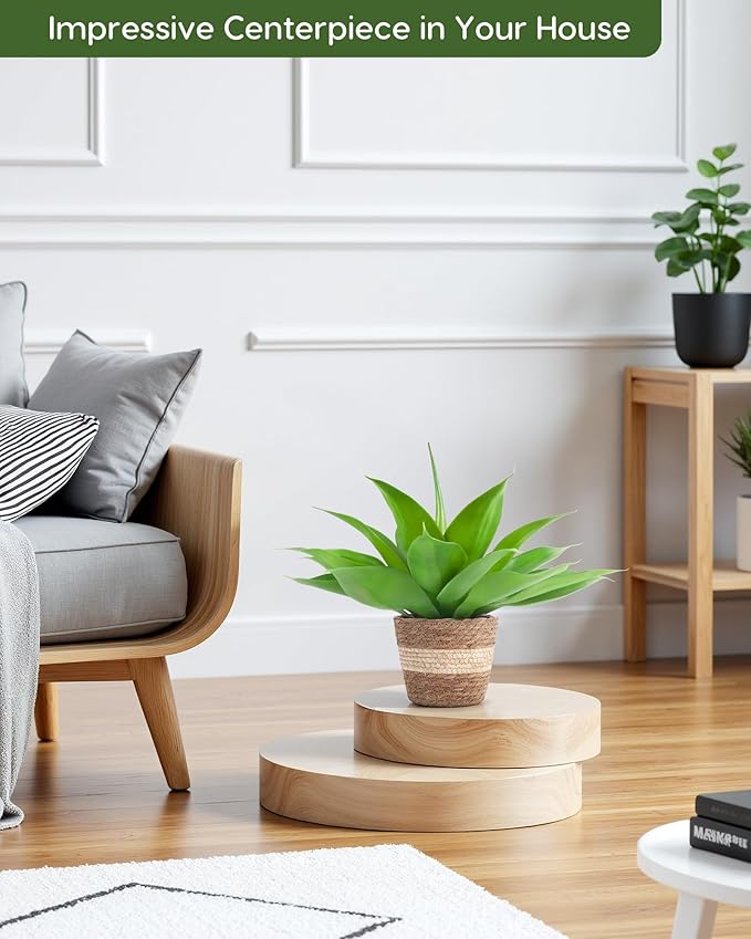 Velener Fake Agave with Rattan Pot, Artificial Plant Outdoor Agave - Fake Sucuulents Plants for Indoor and Outdoor Decor(16 Inch)-VerdiqueGarden