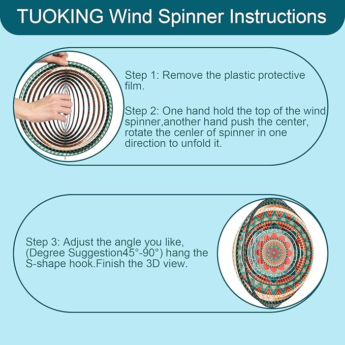 TUOKING Mandala Wind Spinners Outdoor Metal 3D Hanging Art Wind Spinner 12 Inch Stainless Steel for Yard and Garden Decoration Worth Gift for Women-VerdiqueGarden
