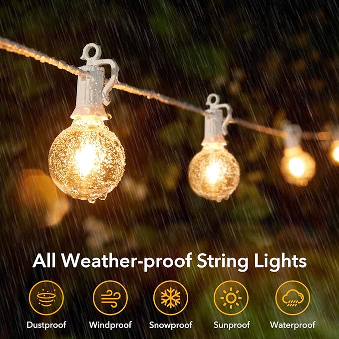 Outdoor String Lights - 50 Ft Waterproof Connectable Commercial LED Patio Lights with 25 G40 Globe Bulbs, All Weatherproof Hanging Globe Lights for Outside Backyard Porch Party Decoration-VerdiqueGarden
