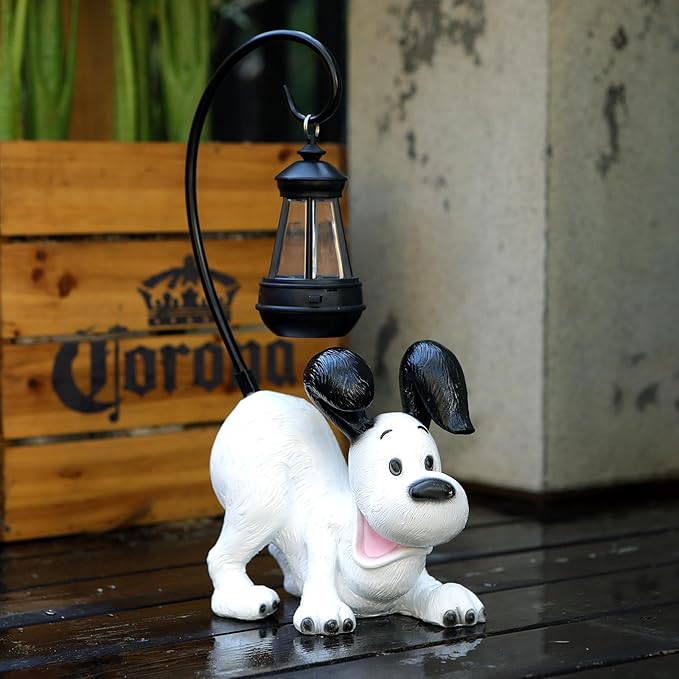 Laughing Dog Figurine with Solar-Powered LED Light 15.9 Inches Tall Perfect for Gift Garden Decor or Housewarming for Dog Lovers White-VerdiqueGarden