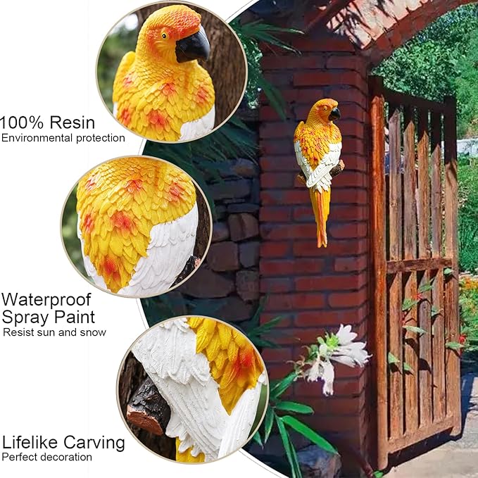 Yellow Bright Resin Parrot Statues and Figurines Home Decorations, Realistic Tropical Parrot Sculpture for Wall Decor, Tree, Patio, Garden, Outdoor Pool Statues DIY Bird Ornament(Yellow)-VerdiqueGarden