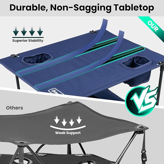 Folding Camping Table, Portable Outdoor Picnic Table, Rectangular Lightweight Camp Table with Storage, Cup Holder and Carry Bag for Barbeque Beach Camping and Tailgate-VerdiqueGarden