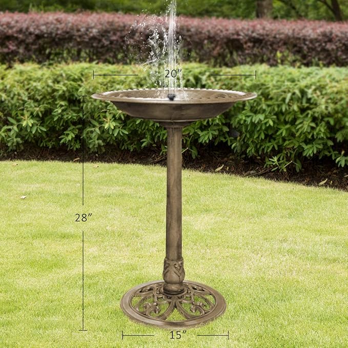 VIVOHOME Polyresin Antique Outdoor Golden Garden Bird Bath and Solar Powered Round Pond Fountain Combo Set-VerdiqueGarden