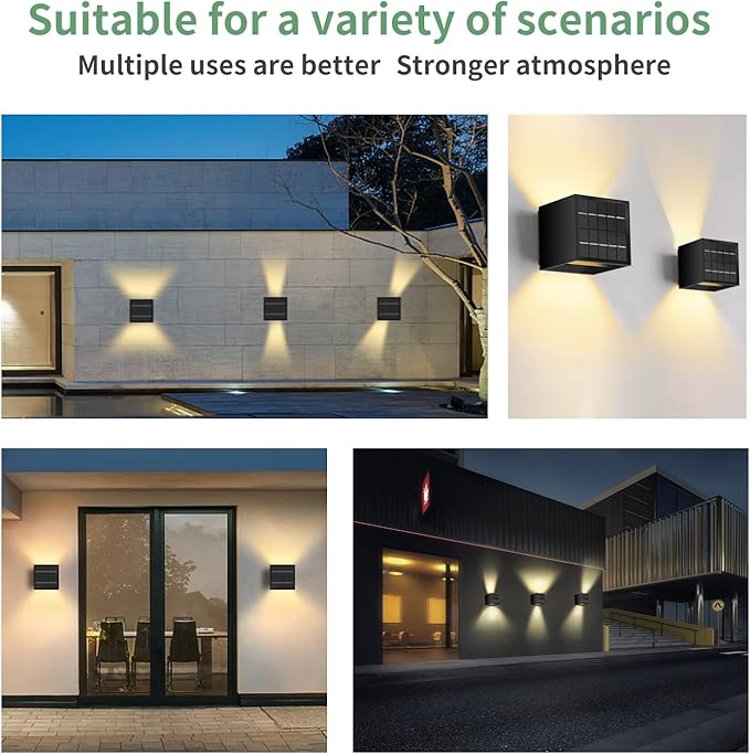 LANFU Solar Powered Motion Sensor Square Outdoor Wall Lights,Black Modern Up and Down Wall Lamps 10W,IP65 Waterproof Warm White 3000K Wall Sconce Light Exterior for Fence,Garden-VerdiqueGarden