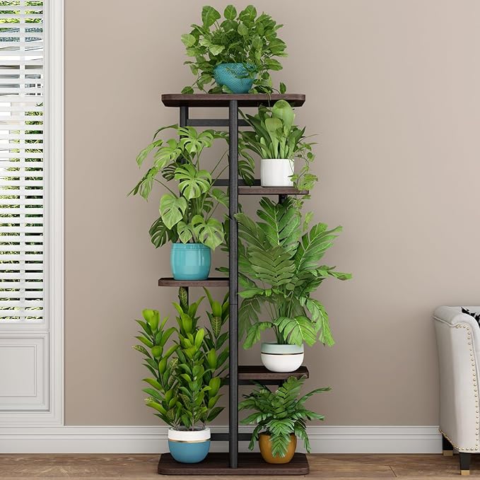 LINZINAR Plant Stand 5 Tier 6 Potted Indoor Plant Shelf Multiple Stands for Garden Corner Balcony Living Room-VerdiqueGarden