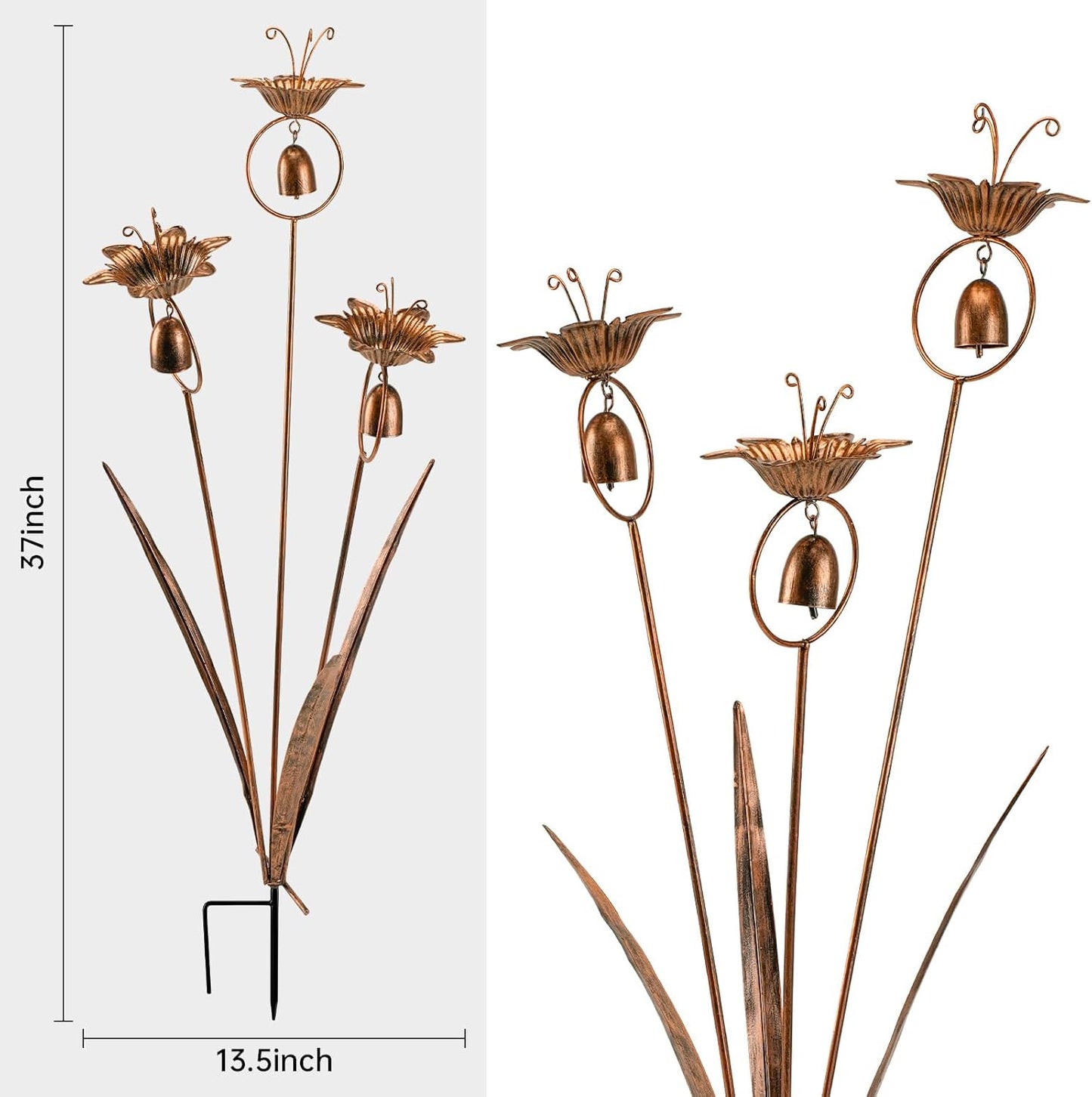 Metal Calla Lilies Flowers with Bells for Outside Yard Art Bronze Wind Chime-VerdiqueGarden