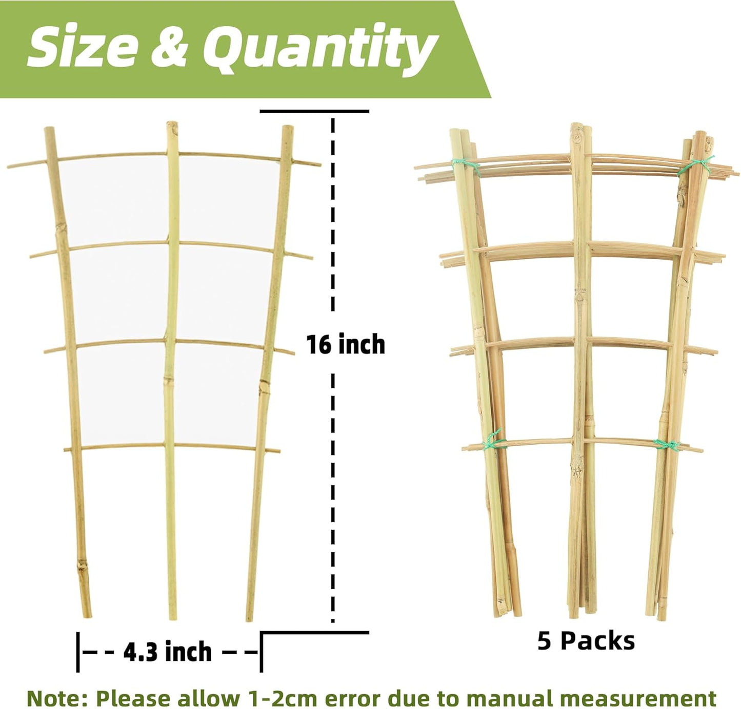 5 Pack 16" Bamboo Trellis for Climbing Plants-Natural Garden Ladder Fan -Shaped Plants Support Trellis for Potted Plant Decor in Door-VerdiqueGarden