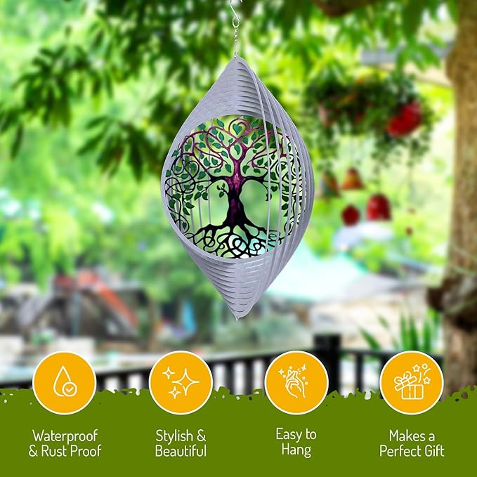 Tree of Life Wind Spinners for Yard and Garden, Metal Ornaments for Garden Décor, Outdoor Wind Spinner, Tree of Life Gifts, Outdoor Garden Decoration, 12 inch Tree of Life Wall Décor by ISEO-VerdiqueGarden