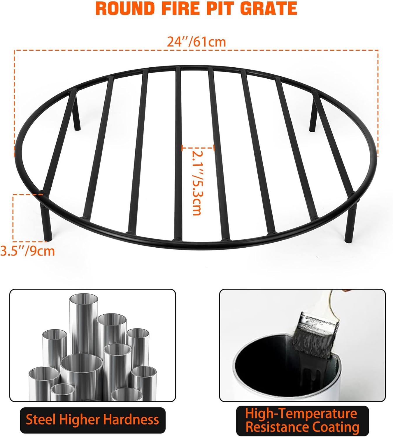 only fire Round Fire Pit Grate with 4 Legs for Outdoor Campfire Grill Cooking, 24 Inch-VerdiqueGarden