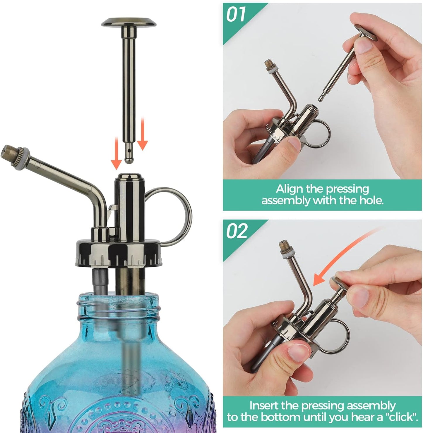 T4U Glass Plant Mister 200ML, Vintage Spray Bottle with Top Pump, Fine Mist Garden Flower Sprayer Small Decorative Spritzer Watering Can Gift for Indoor Outdoor Succulent House Plant (Gradient Color)-VerdiqueGarden