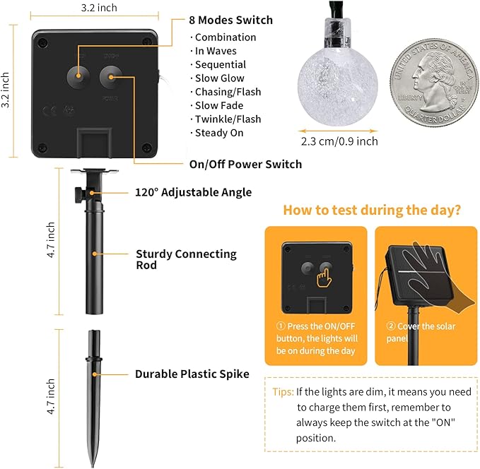 Solar String Lights Outdoor Waterproof, 2 Pack 60 LED 36.5 FT Each, Crystal Globe Lights with 8 Lighting Modes, Solar Powered Patio Lights for Garden Yard Porch Wedding Party Decor (Warm White)-VerdiqueGarden