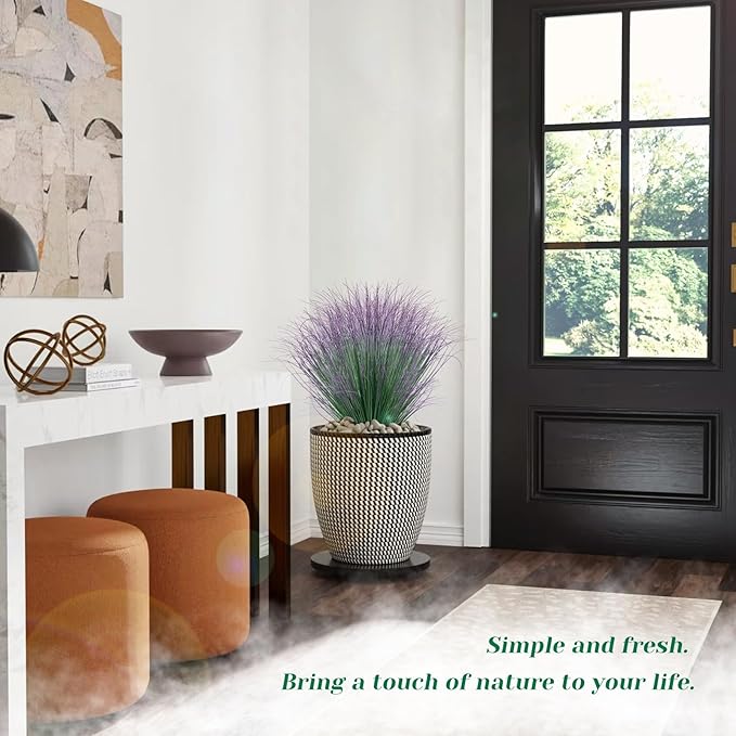 24Pcs Artificial Grass Plants, Faux Shrubs Wheat Grass, Artificial Tall Grass Fake Plants for Outdoor Decor,Artificial Greenery Stems Weed for Room Indoor Home Decor（Green Purple Tail）-VerdiqueGarden