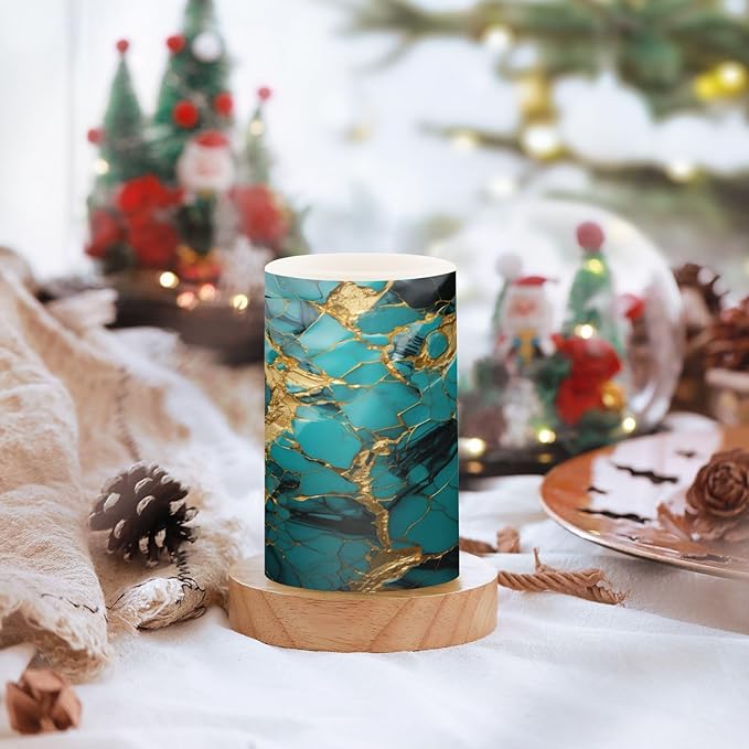 Flickering Flameless Candles, Turquoise Golden Marble LED Candles with Remote Timer, Set of 2 Battery Operated Candle for Valentine Wedding Birthday-VerdiqueGarden