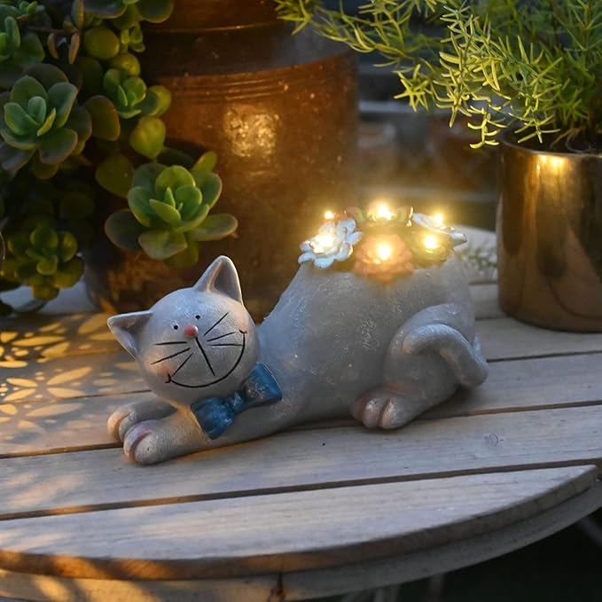 Cat Garden Figurines Outdoor Decor Solar Statue with LED Lights for Patio Lawn Yard Art Decoration Housewarming Garden Gift-VerdiqueGarden
