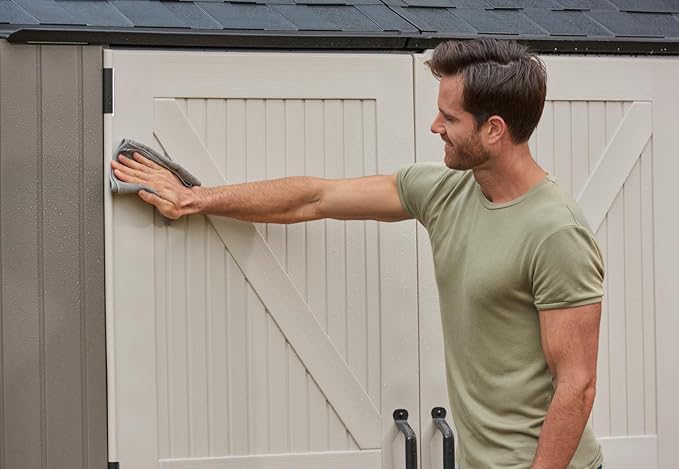 Rubbermaid Extra Large Resin Outdoor Storage Shed With Floor (7 x 10.5 Ft.) Weather Resistant Brown Organization for Home/Lawn Mower/Backyard Equipment/Bike Storage/Pool Supplies-VerdiqueGarden