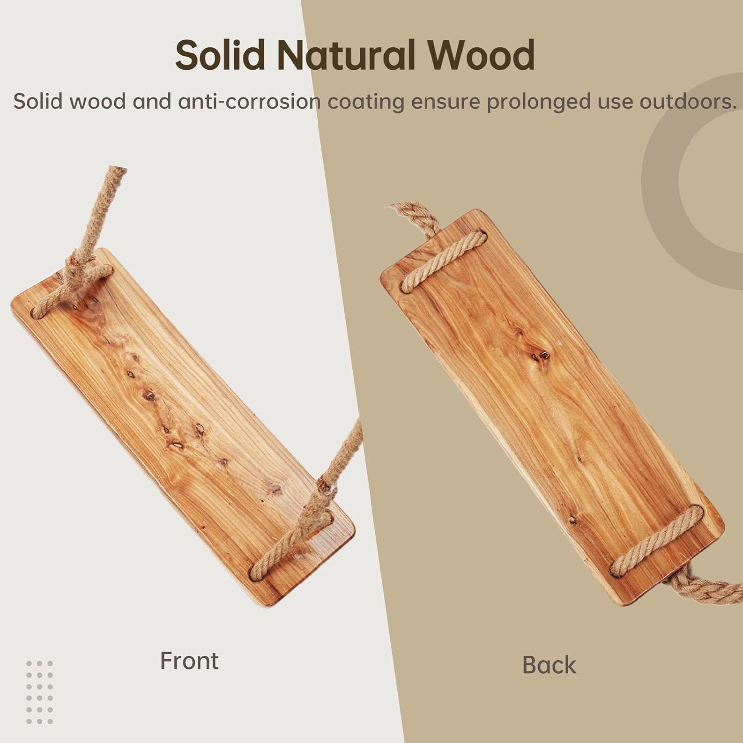 Wooden Tree Swing,500lbs Load Capacity Wooden Swing for Adults & Kids,Adjustable Height,Waterproof Hanging Swing Seat for Indoor,Outdoor,Backyard,Garden,Playground (Adult)-VerdiqueGarden