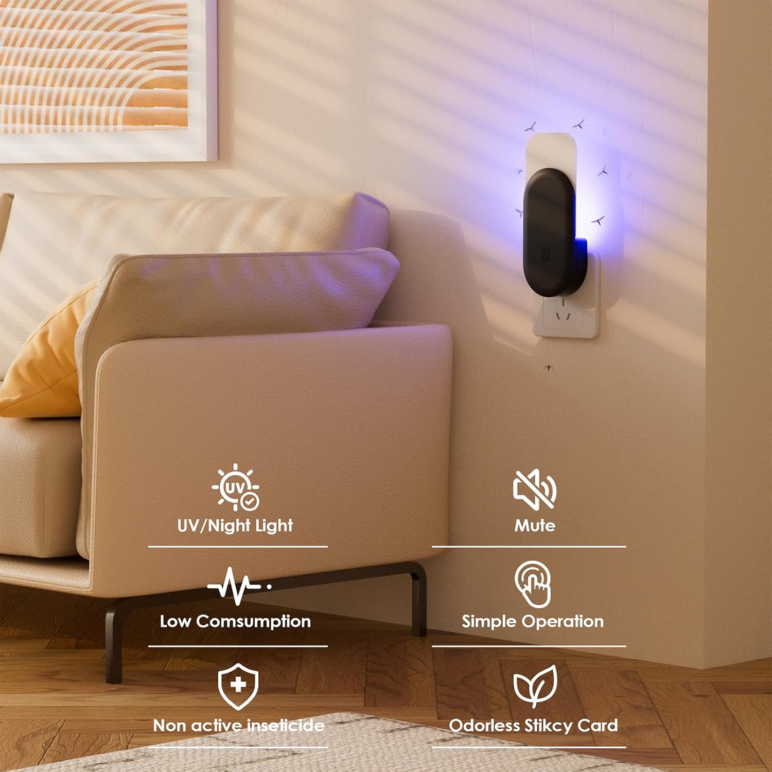 Flying Insect Trap, 2 in 1 Indoor Plug-in Fruit Fly Trap, 2 Trap Black and 12 Glue Cards, Fruit Fly Traps for Gnat, Moth, Mosquito, Suitable for Every Part of The Home-VerdiqueGarden