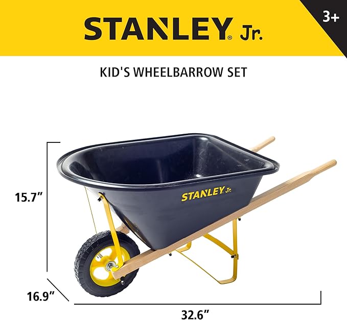 Stanley Jr. Kids Wheelbarrow Set – 6-Piece Durable Toddler Wheelbarrow & Garden Tools – Child Outdoor Toy for Ages 3+ – Fun, Educational Backyard Play with Apron, Gloves & Tools-VerdiqueGarden