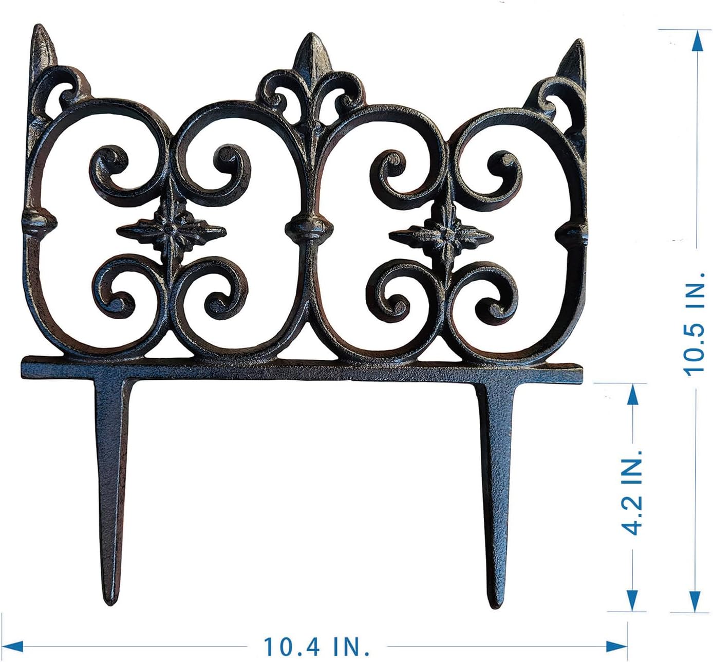 Ornate Cast Iron Garden Edging Fence（10.5" Tall） - 4 Pack Heavy Duty Metal Border for Lawn, Patio & Landscaping HC8308-VerdiqueGarden