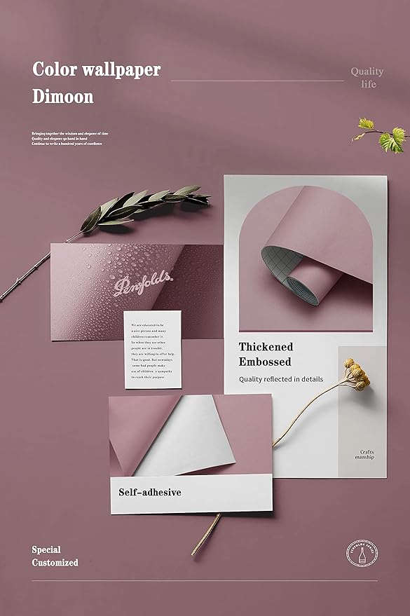 Dimoon 110''x17.7'' Pink Peel and Stick Wallpaper Contact Paper Modern Self Adhesive Wall Paper Removable Renter Friendly Textured Solid Color Shelf Cabinet Vinyl Roll (110''x17.7'',Grey Pink)-VerdiqueGarden