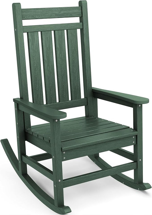 SERWALL HDPE Rocking Chair, Outdoor Rocking Chair for Adults, All Weather Porch Rocker for Lawn Garden, Green-VerdiqueGarden