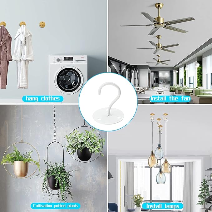 Ceiling Hooks for Hanging Plants- Metal Heavy Duty Wall Mounted Hangers for Hanging Bird Feeders, Planters, Wind Chimes, Include Professional Drywall Anchors (5 Pack) (Bright White)-VerdiqueGarden