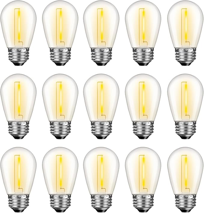 LED S14 Replacement Light Bulbs for Outdoor String Lights, 1W Shatterproof Edison Light Bulbs for Outside Patio Garden, E26 Standard Base, Dimmable, 2200K Warm White, 15 Pack-VerdiqueGarden