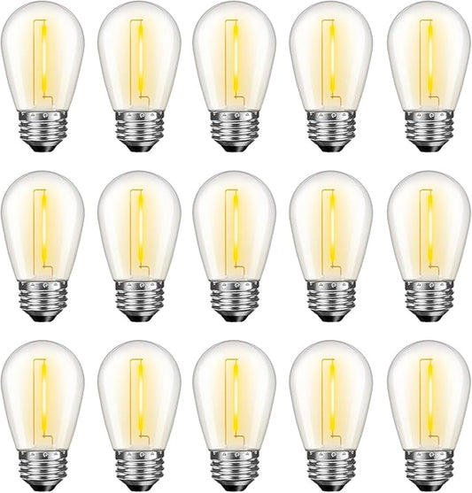LED S14 Replacement Light Bulbs for Outdoor String Lights, 1W Shatterproof Edison Light Bulbs for Outside Patio Garden, E26 Standard Base, Dimmable, 2200K Warm White, 15 Pack-VerdiqueGarden