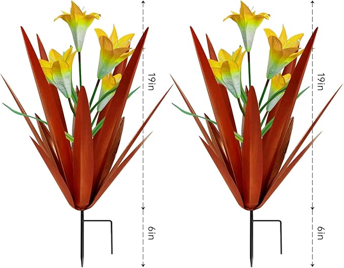 Homight Metal Agave Plant Outdoor Decoration Outdoor Garden Decoration Lily Mexican Yard Art Plant Garden Agave Lily Decorative Garden Gift… (2 Big Yellow Lilies)-VerdiqueGarden