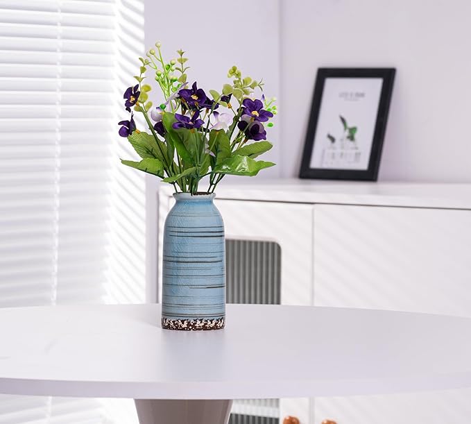 Ceramic Vase Set of 3, Farmhouse Decorative Vase for Pampas Grass, Living Room, Bathroom,Bookshelf, Centerpieces (Blue/Navy Blue/Yellow)-VerdiqueGarden