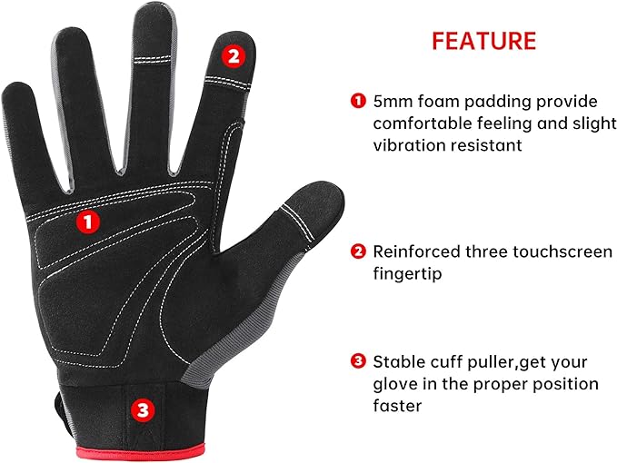 DULFINE Flex Grip Mechanic Work Gloves for Men,Black and Red Utility Safety Working Gloves Touch Screen,Excellent Grip,Ideal for Working on Cars and Outdoor Jobs(X-Large)-VerdiqueGarden