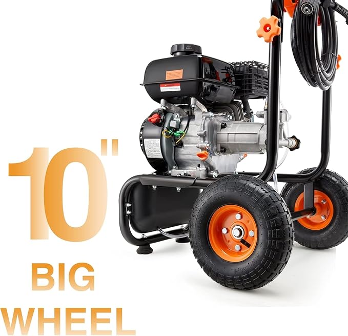 3500 PSI Gas Pressure Washer, 2.3 GPM Power Washer with 209CC Engine, Maintenance-Free Axial Cam Pump, 25FT Hose, 4 Nozzles for Driveways, Walls, Vehicles, Patio (Orange)-VerdiqueGarden