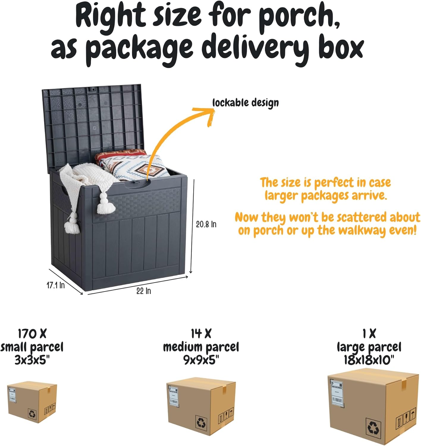 33 Gallon Deck Box, Small Outdoor Storage Box Waterproof, Lockable Secure Package Bin Delivery Box for Outside Front Porch, Patio Cushions Storage Box, Delivery Driver Snack Box for Porch, Grey-VerdiqueGarden