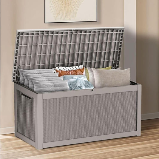 320 Gallon Waterproof Deck Box, Lockable Resin Storage Box for Patio Furniture Cushions Garden Tools and Outdoor Delivery Storage, Coffee-VerdiqueGarden