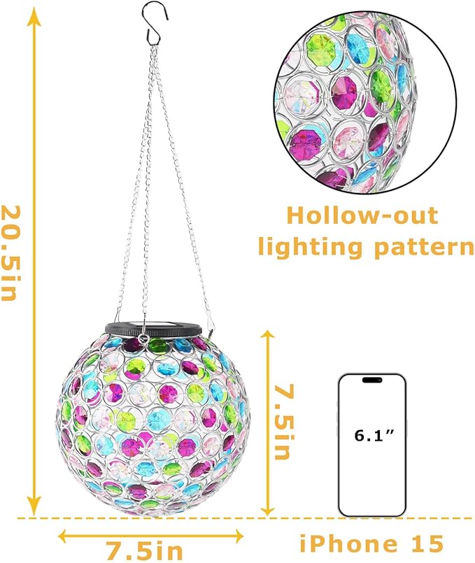 Solar Lantern Hanging Outdoor Christmas Decorative, Dual LEDs Color Changing and Cool White Crystal Globe Lamp Hanging Light Waterproof with S Hook Decor in Garden, Pathway, Front Door- Multi Color-VerdiqueGarden