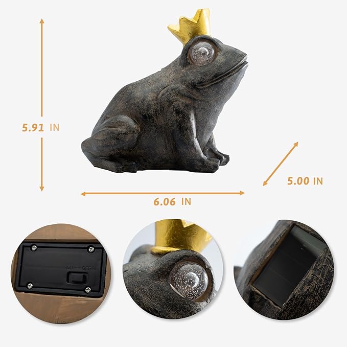 Garden Decor Statue Frog Prince,Solar Statue Decor Frog Prince,Resin Frogs Figurine with Solar Light for Patio,Balcony,Yard,Lawn Ornament,Perfect Garden Gift-VerdiqueGarden