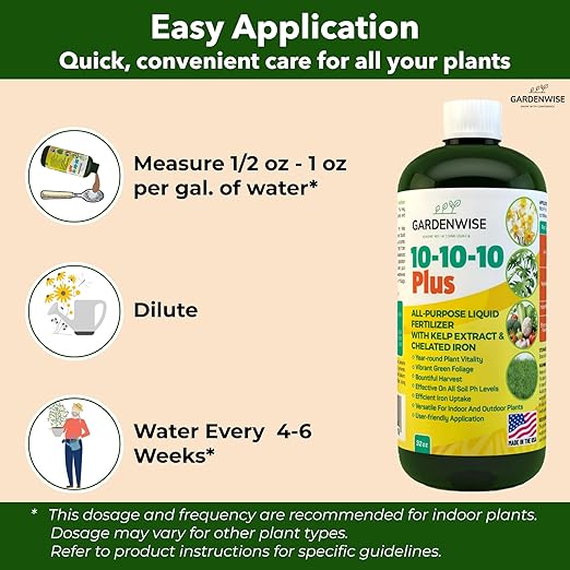 10-10-10 Fertilizer for All Purpose Plants - Liquid Fertilizer with Seaweed Kelp&Iron - Plant Food Outdoor & Indoor Plant Food, Vegetables, Flowers, Lawn & Garden 10 10 10 Fertilizer 1x8oz-VerdiqueGarden