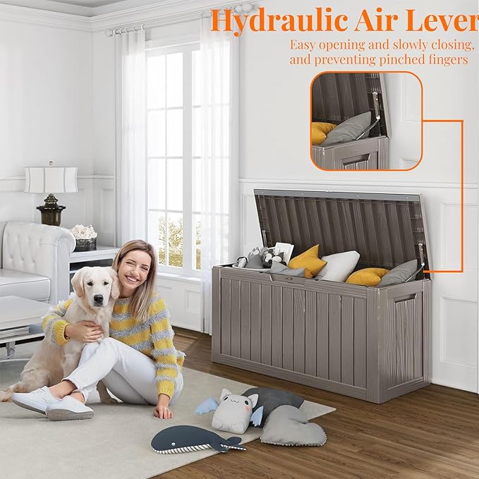 80 Gallon Resin Deck Box, Lockable Patio Outdoor Storage Box for Furniture, Garden Tools and Tools Storage, Waterproof Outside Storage Boxes - Grey-VerdiqueGarden