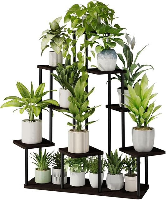 Bamworld Large Plant Stand Indoor, 9 Tier Tall Metal Plant Shelf for Multiple Plants, Tiered Flower Stand for Patio Garden Balcony Living Room Bedroom(Black)-VerdiqueGarden