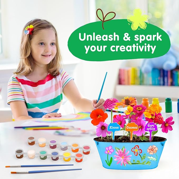 IELEK Paint & Plant Growing Flower Garden Kit for Kids - Arts and Crafts Gardening Set Easter Gifts Kit for Girls & Boys Ages 5, 6, 7, 8, 9, 10, 11 & 12 Year Old-VerdiqueGarden