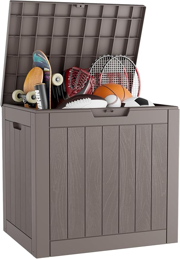 Outdoor Storage Box, 32 Gallon Deck Box Indoor Outdoor Storage Bin,Waterproof Resin Patio Storage Box for Garden Tools,Package Delivery,Pool Accessories,Sports Equipment,Patio Furniture,Lockable-VerdiqueGarden