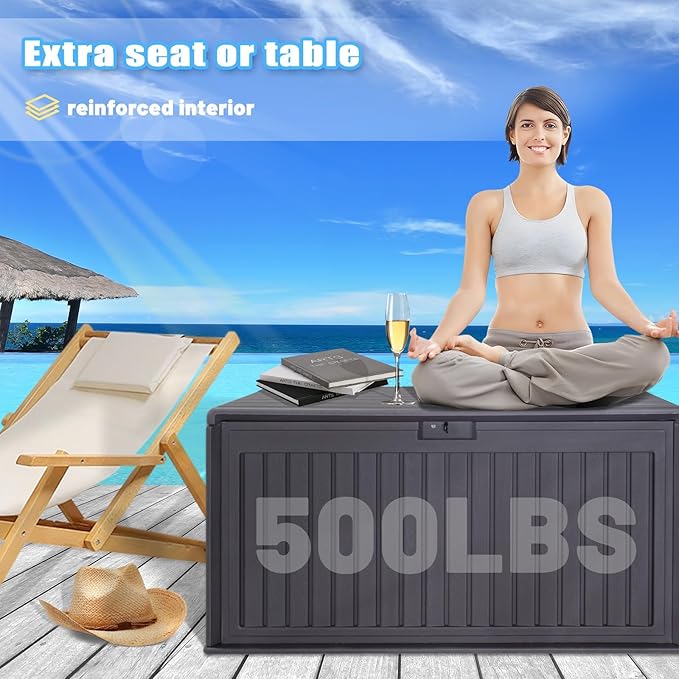 100 Gallon Outdoor Storage Box Waterproof, Resin Deck Box with Dual-Wall for Storing Gardening Tools, Pool Supplies, And More-VerdiqueGarden