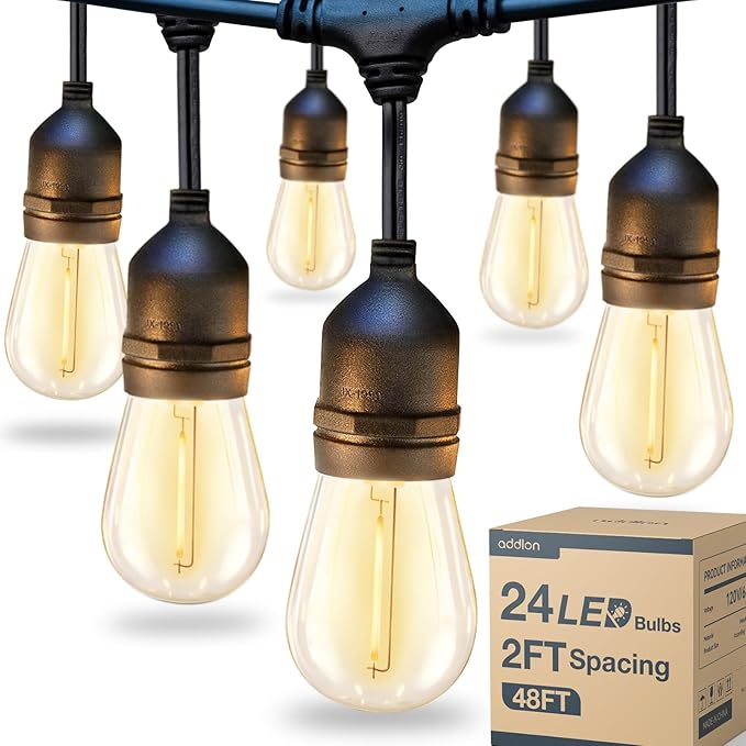 addlon 48FT LED Outdoor String Lights with 25 Edison Vintage Shatterproof Bulbs and Commercial Grade Weatherproof Strand - ETL Listed Heavy-Duty Decorative Lights for Patio Garden-VerdiqueGarden