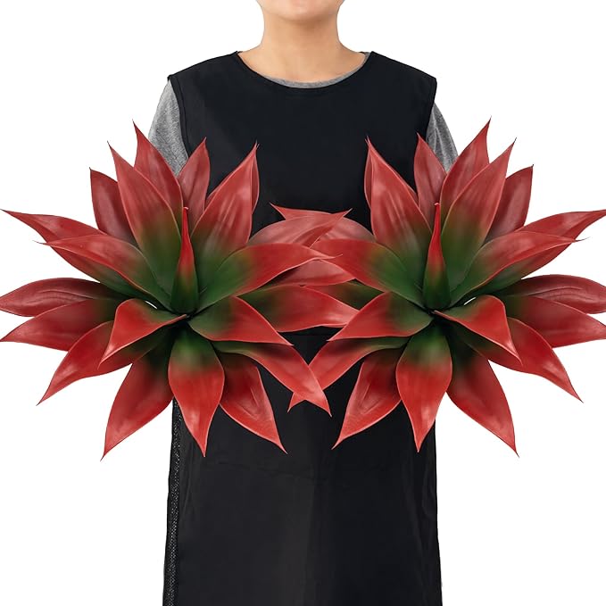 Artificial Agave Plants,Large UV Resistant Fake Agave Planters for Indoor and Outdoor Decorating Tropical Plant Succulents Greenery Indoor Decor (2Pack,18" Red)-VerdiqueGarden