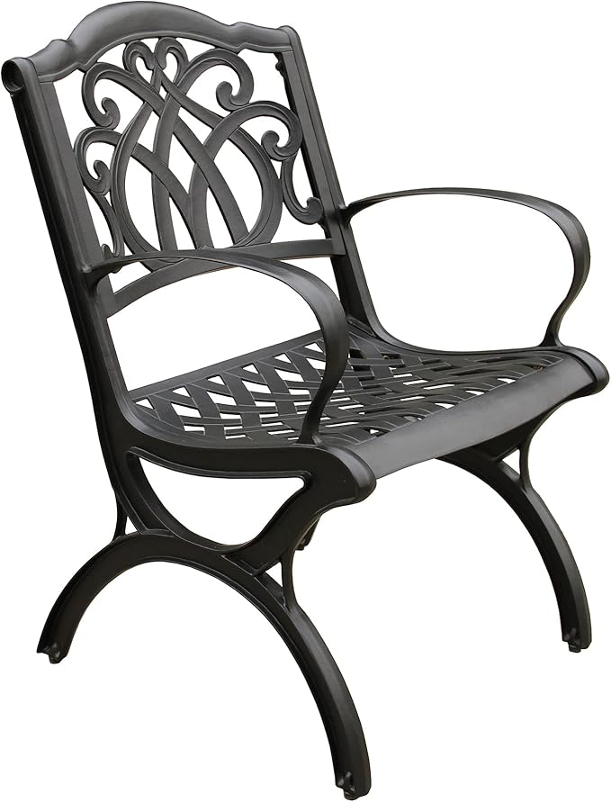 Ornate Traditional Outdoor Cast Aluminum Black Patio Dining Chair-VerdiqueGarden